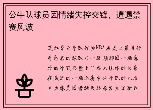 公牛队球员因情绪失控交锋，遭遇禁赛风波