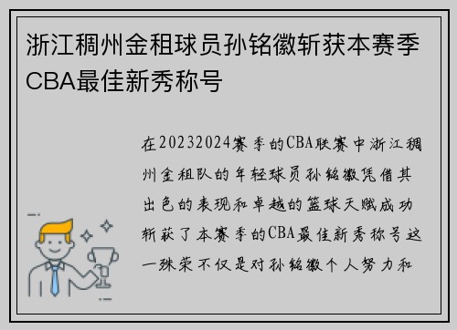 浙江稠州金租球员孙铭徽斩获本赛季CBA最佳新秀称号
